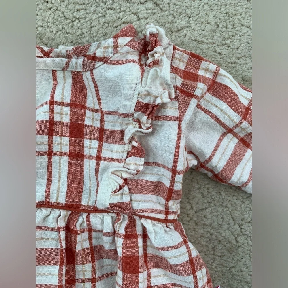 RuffleButts Size 3-6 Months Red and White Plaid Ruffle Bubble Romper